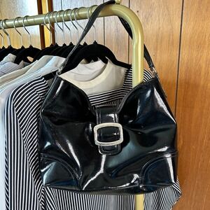 Vintage 90s Y2K Nine West Shoulder Bag – Black‎ Faux Leather, Silver Buckle